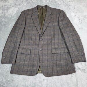 Joseph & Feiss Sport Coat Mens 44R Gray Brown Glen Plaid Wool Blazer Jacket